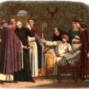 Scena raffigurante Anselmo costretto quasi a forza ad accettare il bastone pastorale, simbolo della carica di vescovo, da Guglielmo II d'Inghilterra gravemente malato